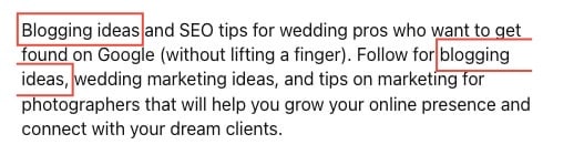 Example of how to optimize your Pinterest profile about description.