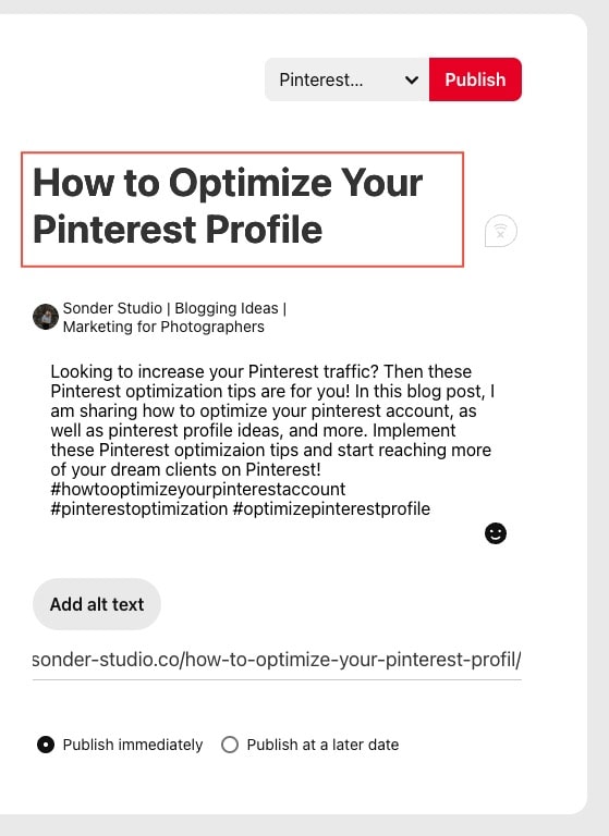 Example of how to optimize your Pinterest pin title.